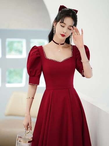 Летнее вечернее платье, бордовое свадебное платье, изысканный стиль, подходит для подростков