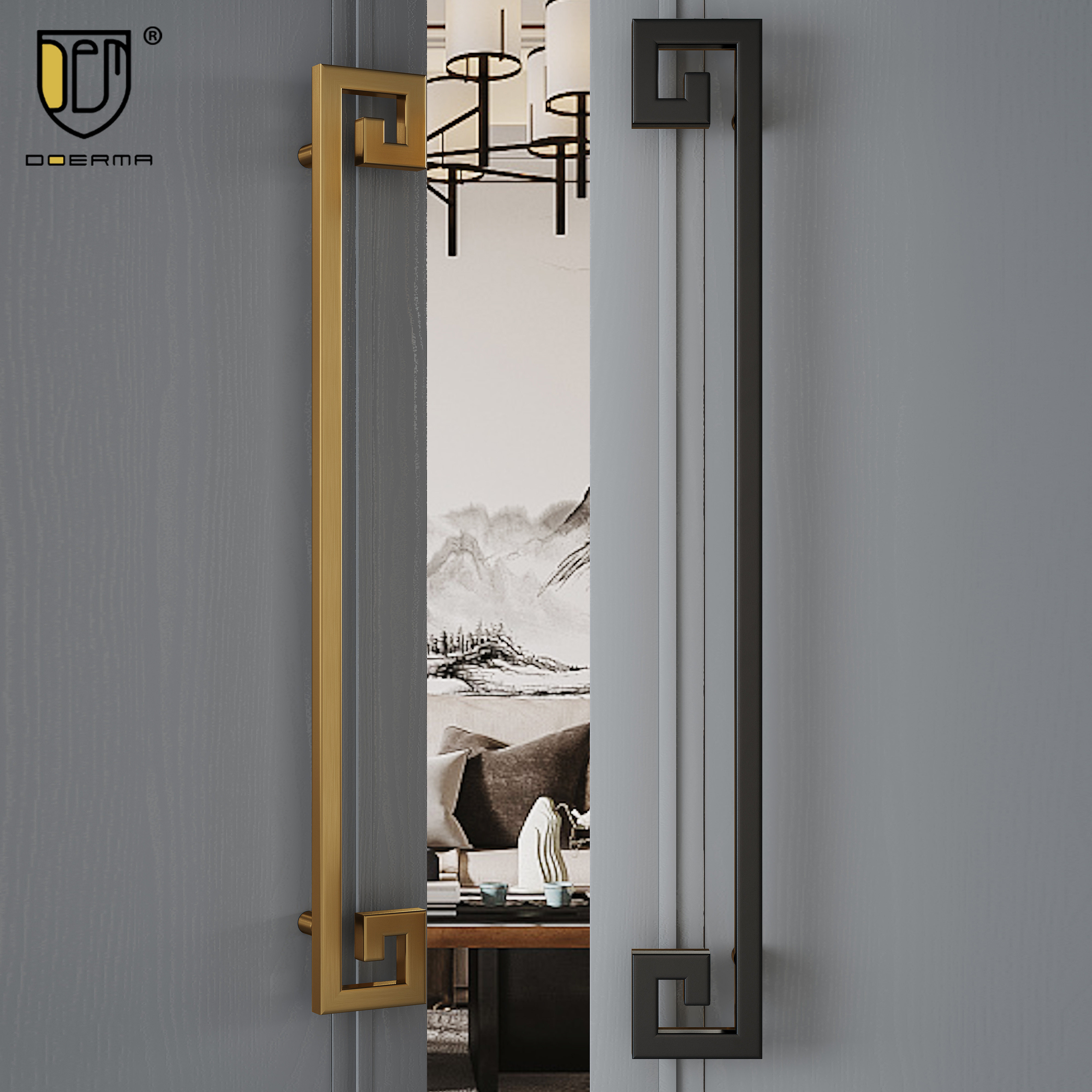 Chinese door handle Antique copper simple glass door handle Stainless steel black solid wood door handle Gold custom