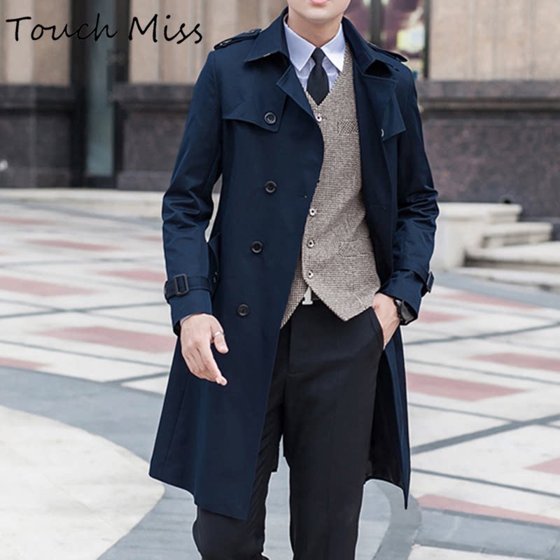TOUCH MISS WIND JERSEY MEN'S MEDIUM LONG VERSION COAT MEN'S SPRING AUTUMN NEW BUSINESS CASUAL INN WIND BIG SIZE MEN'S CLOTHING