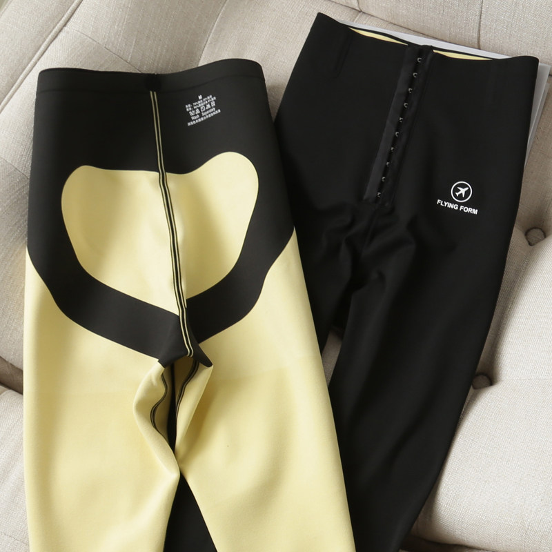 High waist breasted sharkskin black leggings women's outerwear spring tight pressure thin legs abdomen waist barbie pants