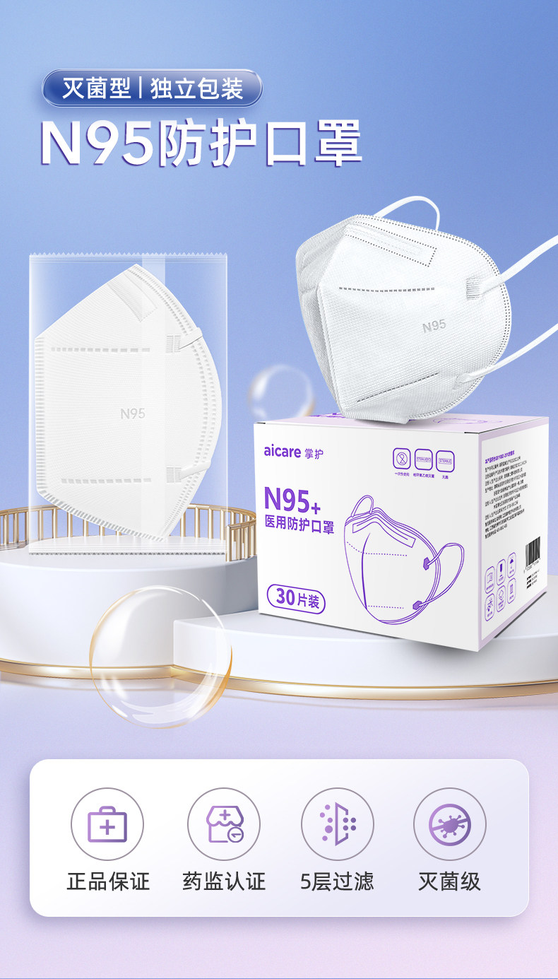 掌护 N95医用防护口罩 30个独立包装 天猫优惠券折后￥39.9包邮（￥59.9-20）