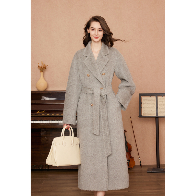 Peruvian Imported High-End Light Gray New Style Suli Alpaca Wool Coat for Women, Double-Breasted Wool Thickened Woolen Overcoat Peruvian Imported High-End Light Gray New Style Suli Alpaca Wool Coat for Women, Double-Breasted Wool Thickened Woolen Overcoat