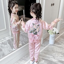 Girls  suit 2021 new spring and autumn childrens clothing foreign style net red fashionable middle and large childrens spring Korean version of the two-piece set