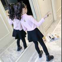 Girls base shirt spring and Autumn 2020 new childrens long-sleeved wild top girls semi-high collar foreign style T-shirt