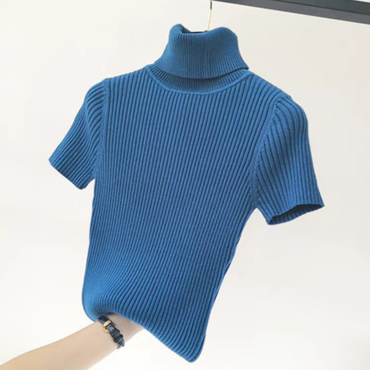 Women's Short-Sleeved Knit Sweater 2025 Autumn and Winter New Pullover Turtleneck Short-Sleeved Sweater with a Turn-Down Collar, Slim Fit, Trendy
