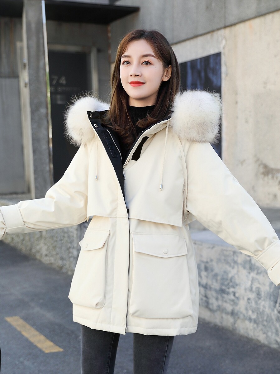 Hong Kong tide brand down jacket 2022 new women's school to overcome the loose large size white duck down jacket with collar waist