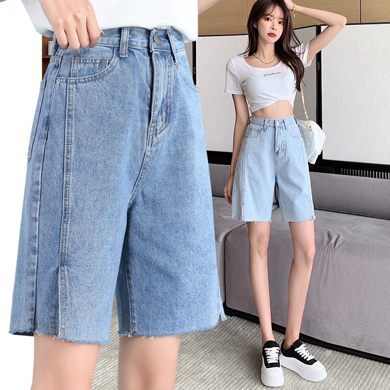 Denim 5 Points Shorts Woman High Waist Loose 50% Pants Summer Straight Silo Taste Broadleg Thin Chains Sthin 50% Pants