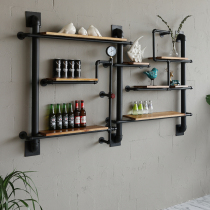 Wrought iron water pipe wall shelf Wine rack Creative wall decoration Retro bookshelf Industrial wind partition wall hanging shelf