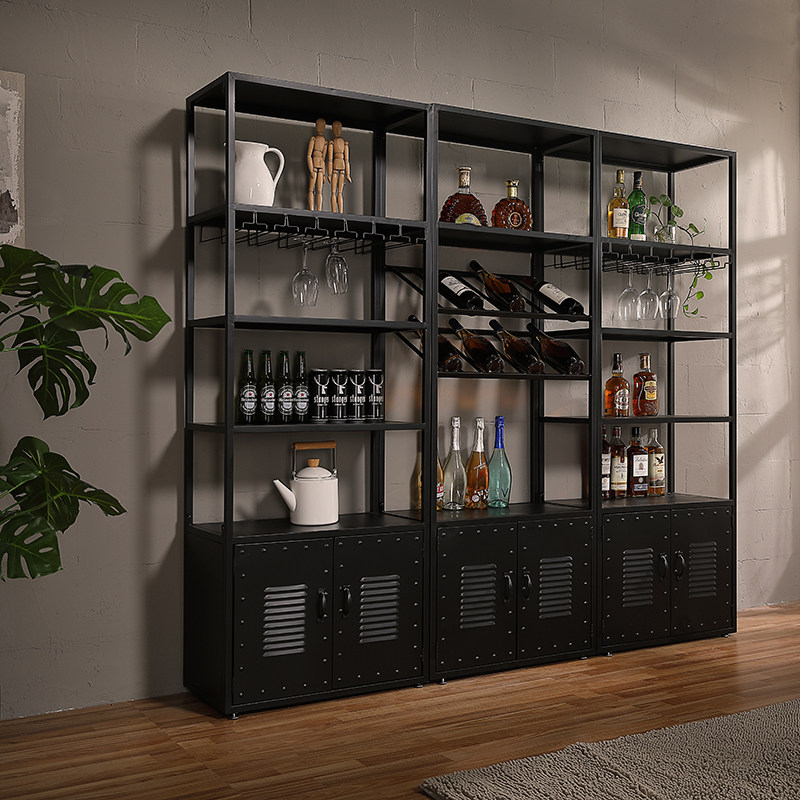 Iron Art Wine Shelf Dining Room Bar Wine Cabinet Leaning Against Wall Floor Red Wine Glass Cabinet Show Industrial Wind