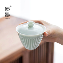 Zhenqi white porcelain three Cai cup set Thin tire Jingdezhen ceramic large Kung Fu Tea Bowl single tea bearing