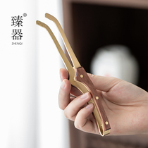 Zhenyou solid wood pure copper tea clip kung fu tea set tea ceremony spare parts tea cup clip metal tweezers wash cup tea clip