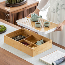 Zhenji Japanese dry bubble large tea tray kung fu tea set household simple tray multi-function storage box