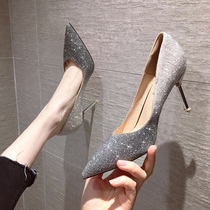 Wedding shoes 2021 new spring and autumn season net red French bridesmaid high heels womens stiletto heel pointed crystal temperament single shoe