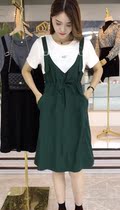 Douyin Liu Xinchun clothing womens summer fake two suspenders drawstring long temperament waist dress women