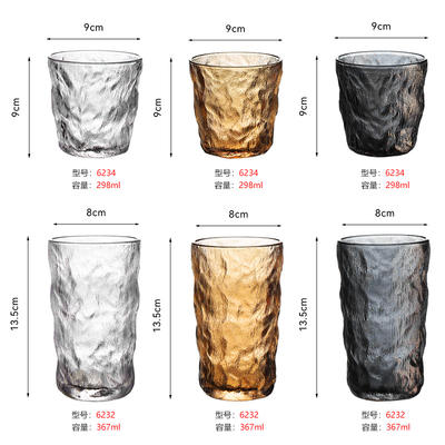 Thickened glacial-patterned glass cups, Japanese water cups with a high appearance level, ins light luxury and high-end feel, beer mugs, juice and tea brewing cups