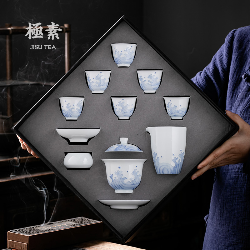 Pole element | dehua white porcelain tea set household ceramics kunfu tea tea, tea gift boxes of a complete set of gifts