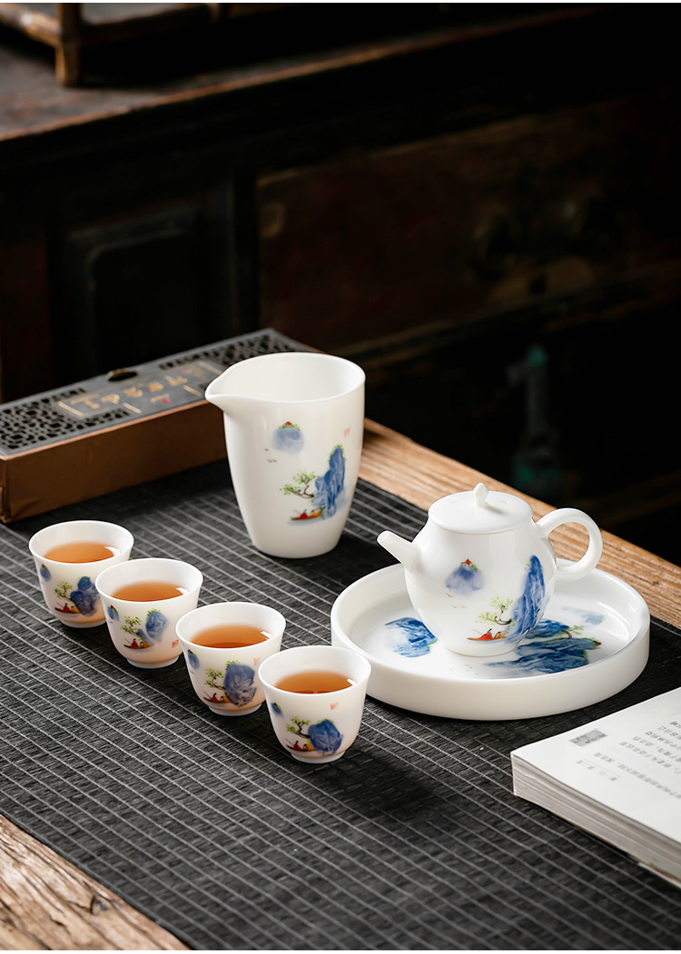 Pole element | landscape kung fu tea set suits for Chinese ceramic tea tureen teapot teacup set to difference gifts