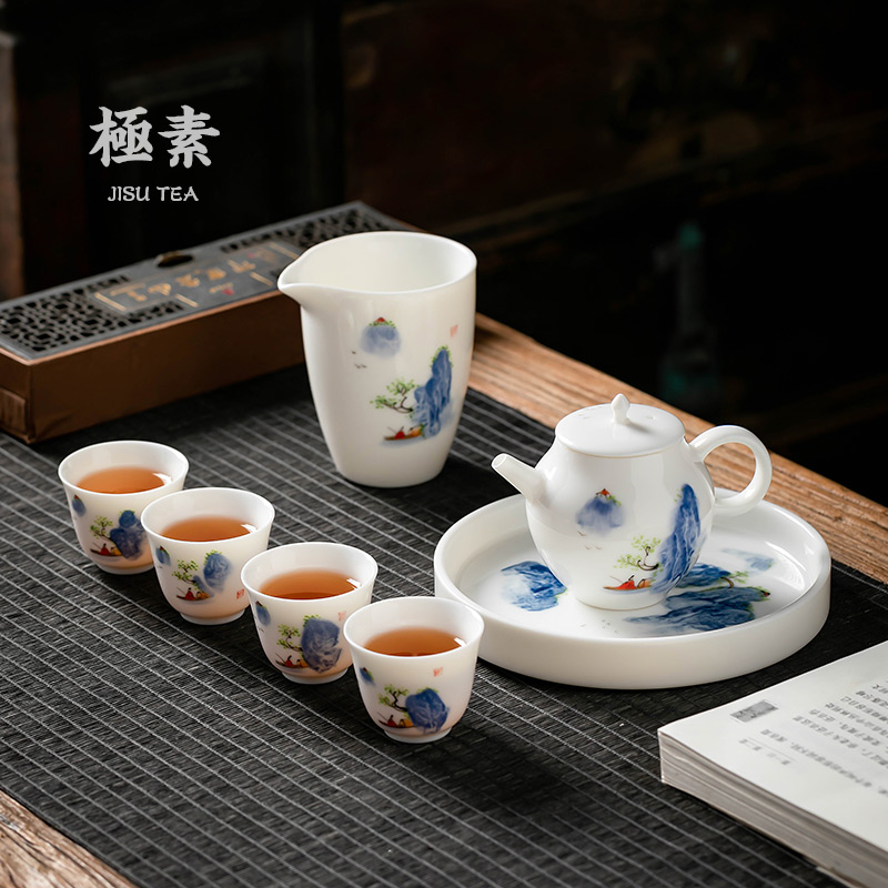 Pole element | landscape kung fu tea set suits for Chinese ceramic tea tureen teapot teacup set to difference gifts