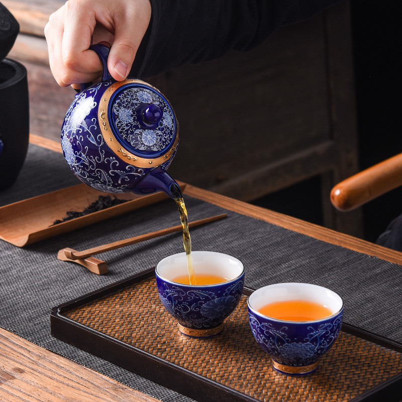 Jingdezhen porcelain enamel teapot teacup suit household kung fu tea set a small set of the single pot a pot of two cups of side