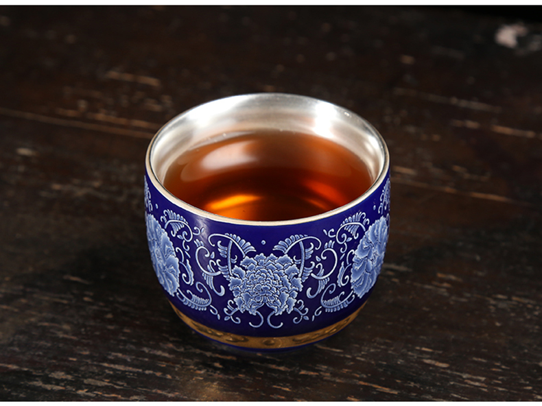 Jingdezhen ceramic silver cup silver 999 authentic kung fu tea tasted silver gilding master cup sample tea cup single cup home