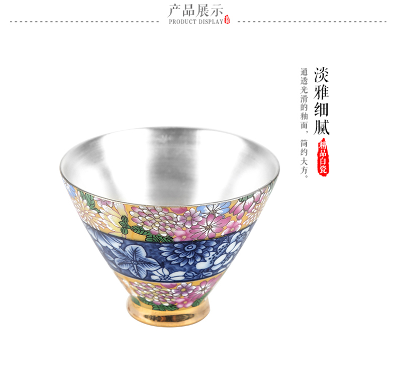 Jingdezhen porcelain enamel silver cup silver 999 authentic kunfu tea light perfectly playable cup single thin foetus tea cup