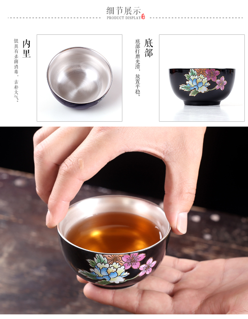 Creative ceramic sample tea cup silver cup silver 999 authentic kung fu tea bowl is tasted silver gilding master single cup by hand