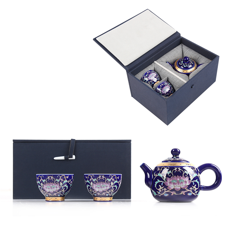 Jingdezhen porcelain enamel teapot teacup suit household kung fu tea set a small set of the single pot a pot of two cups of side