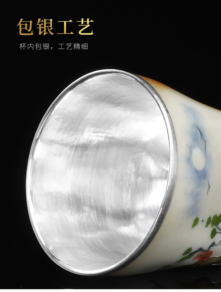 Jingdezhen hand - made teacup firewood master cup single CPU getting silvering cup 999 sterling silver tank cup sample tea cup