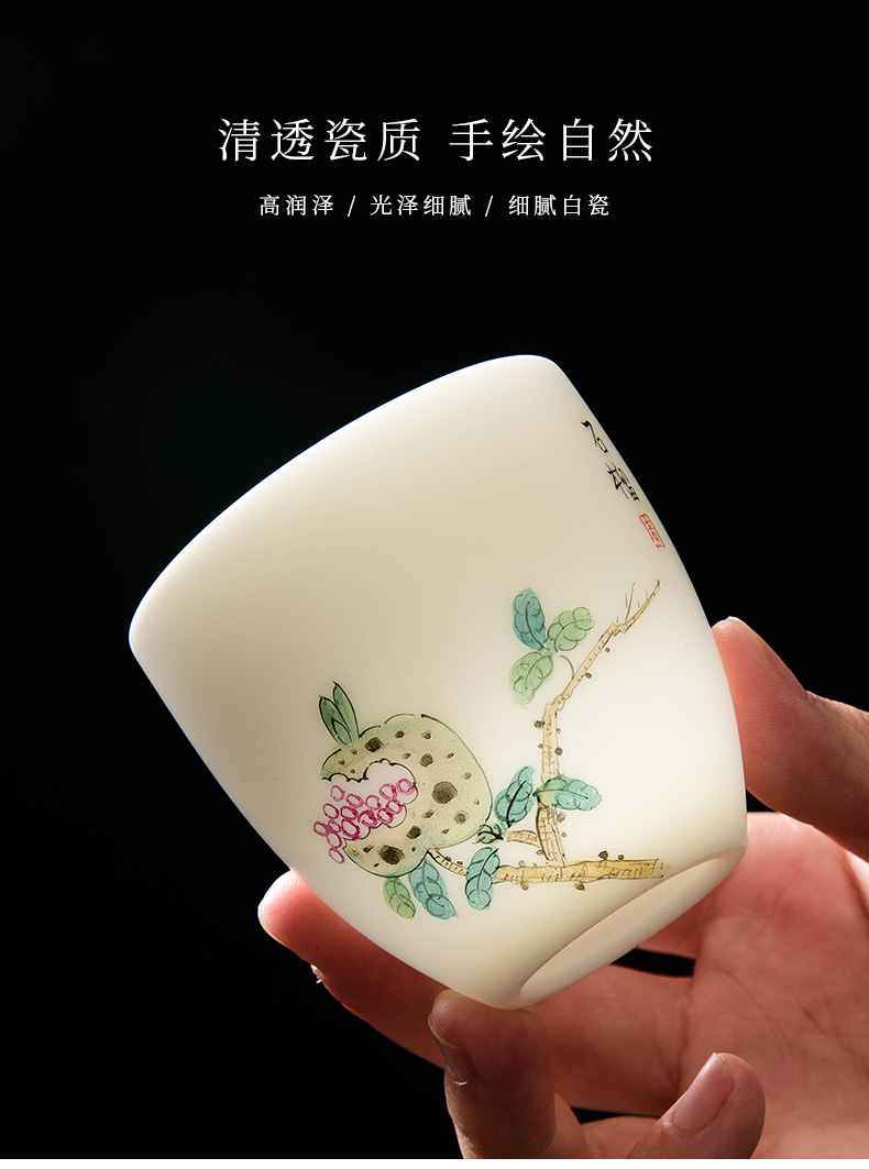 Dehua white porcelain hand - made twelve flora of suet jade tea master cup single CPU kung fu sample tea cup single men and women