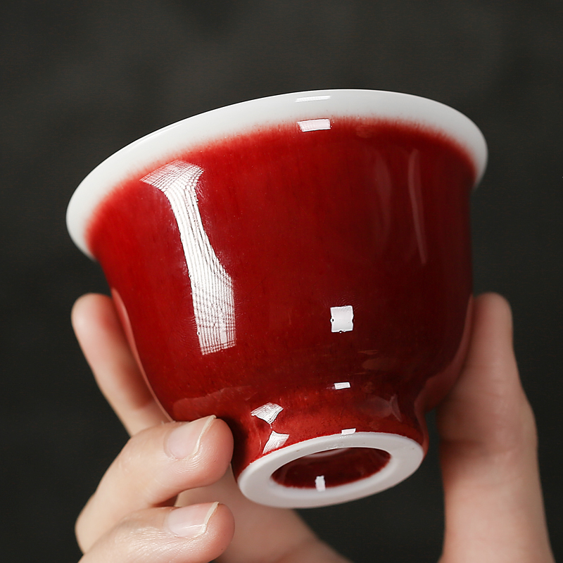 Jingdezhen ruby red glaze masters cup checking ceramic cups with silver kung fu tea set sample tea cup silver cup