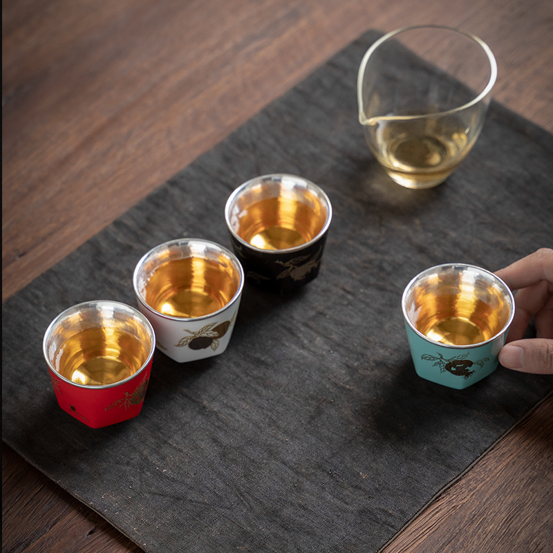 Ceramic silvering sterling silver 999 cups of tea tea set home, master CPU single cup gift of female male sample tea cup