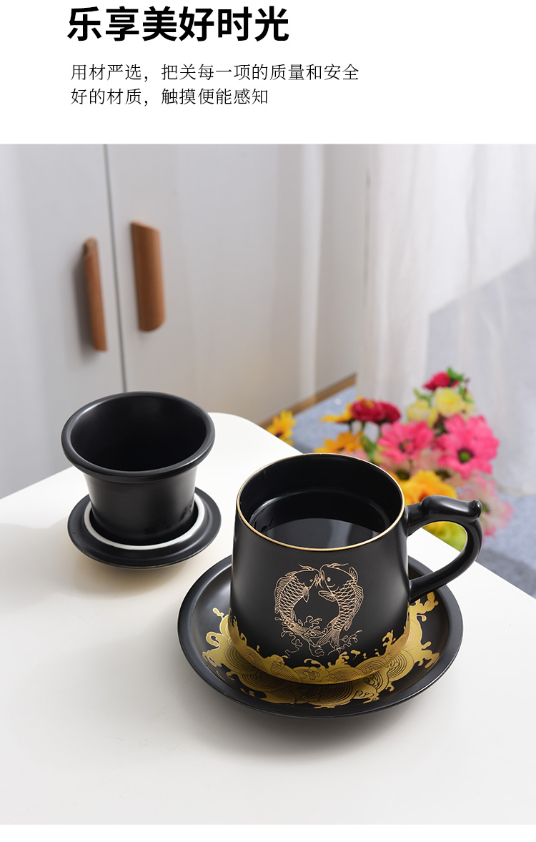 Glass ceramic Chinese wind high - grade Glass cup men 's boss office separation cup with handle tea tea cup