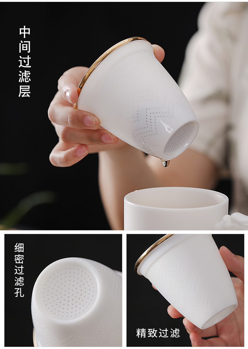 Creative dehua white porcelain office cup cup pure manual paint ceramic cups with cover with the filter glass cup and meeting