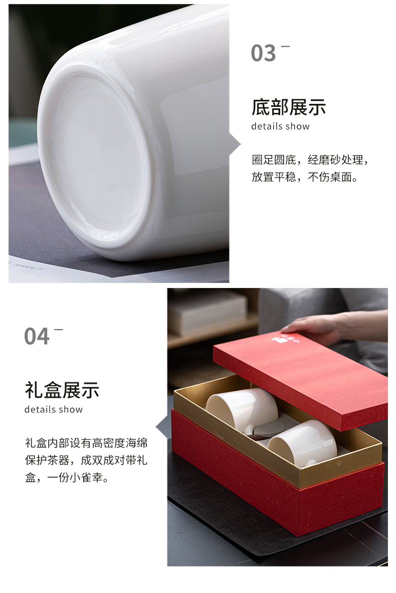 Creative dehua white porcelain suet jade picking keller cup gift box glass ceramic cup custom wedding presents