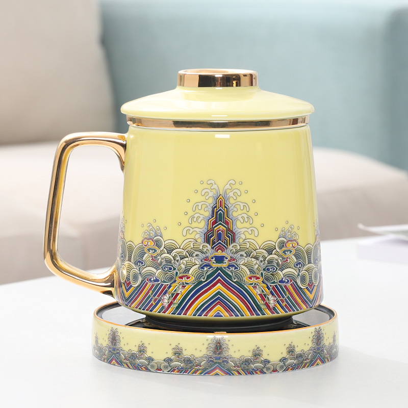 Jingdezhen ceramic cups thermostatic cup mat heating glass tea cup tea separation filter water cup of office