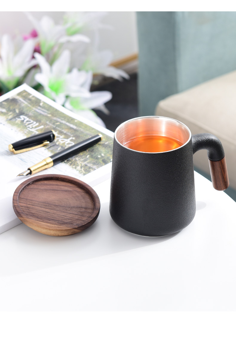 The Custom mugs with cover large capacity water glass ceramic silver cup 999 sterling silver couples mark cup northern ins