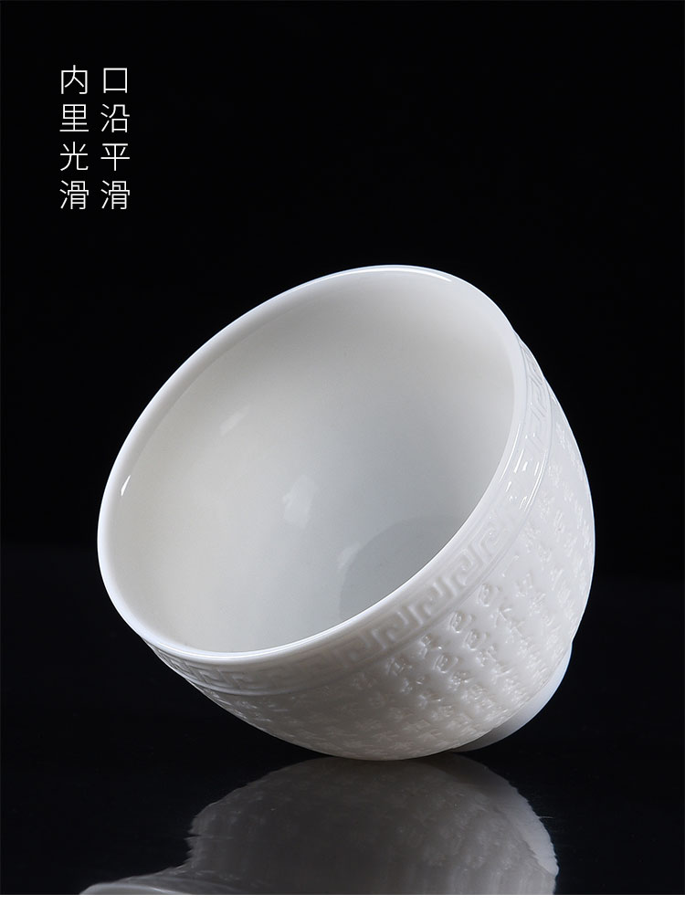 Dehua white porcelain teacup kung fu jade porcelain sample tea cup ceramic suet jade heart sutra master cup meditation cup large cup