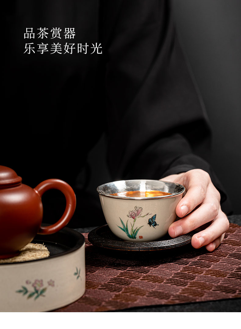 High - grade silvering teacup jingdezhen pure manual hand - made teacup master cup single cup silver cup female male move