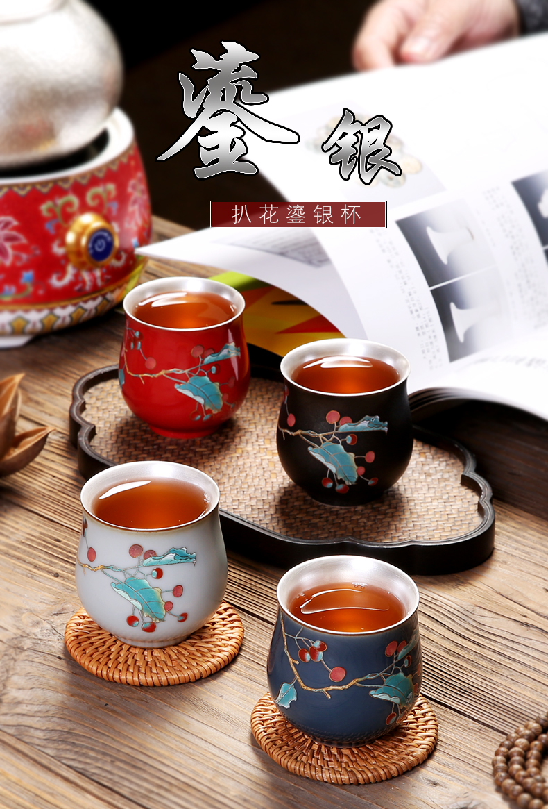 Jingdezhen kung fu tea cups enamel - lined coppering. As silver cup silver 999 master cup pure manual single cup sample tea cup