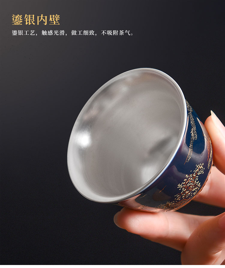 Jingdezhen tea set porcelain enamel silver cup 999 pure silver, manual kongfu master cup sample tea cup