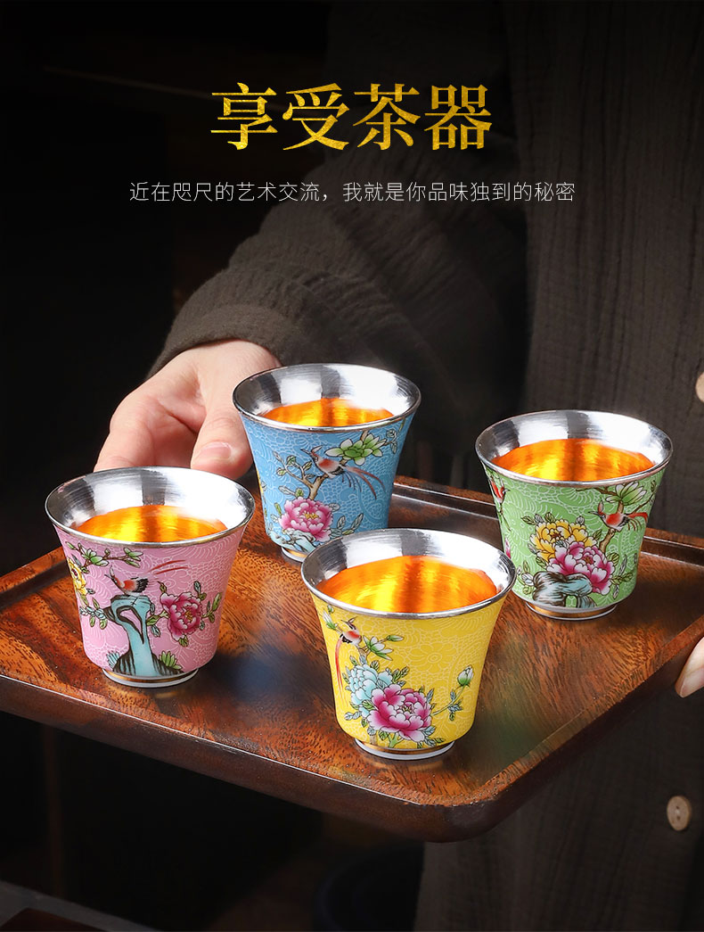 Jingdezhen silvering cup 999 sterling silver colored enamel cup edible masters cup sample tea cup silver cups only