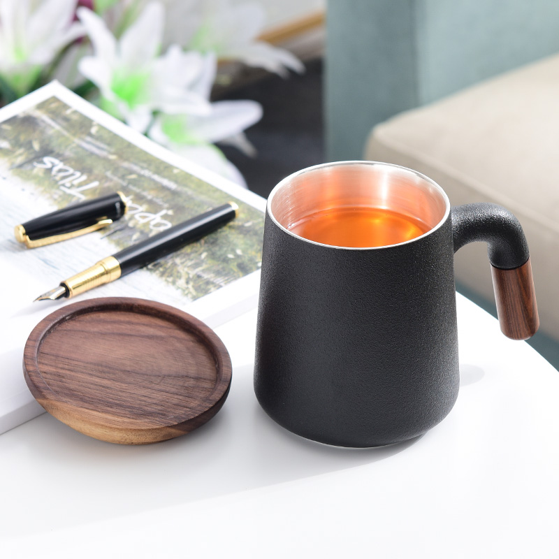 The Custom mugs with cover large capacity water glass ceramic silver cup 999 sterling silver couples mark cup northern ins