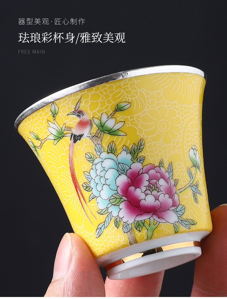 Jingdezhen silvering cup 999 sterling silver colored enamel cup edible masters cup sample tea cup silver cups only