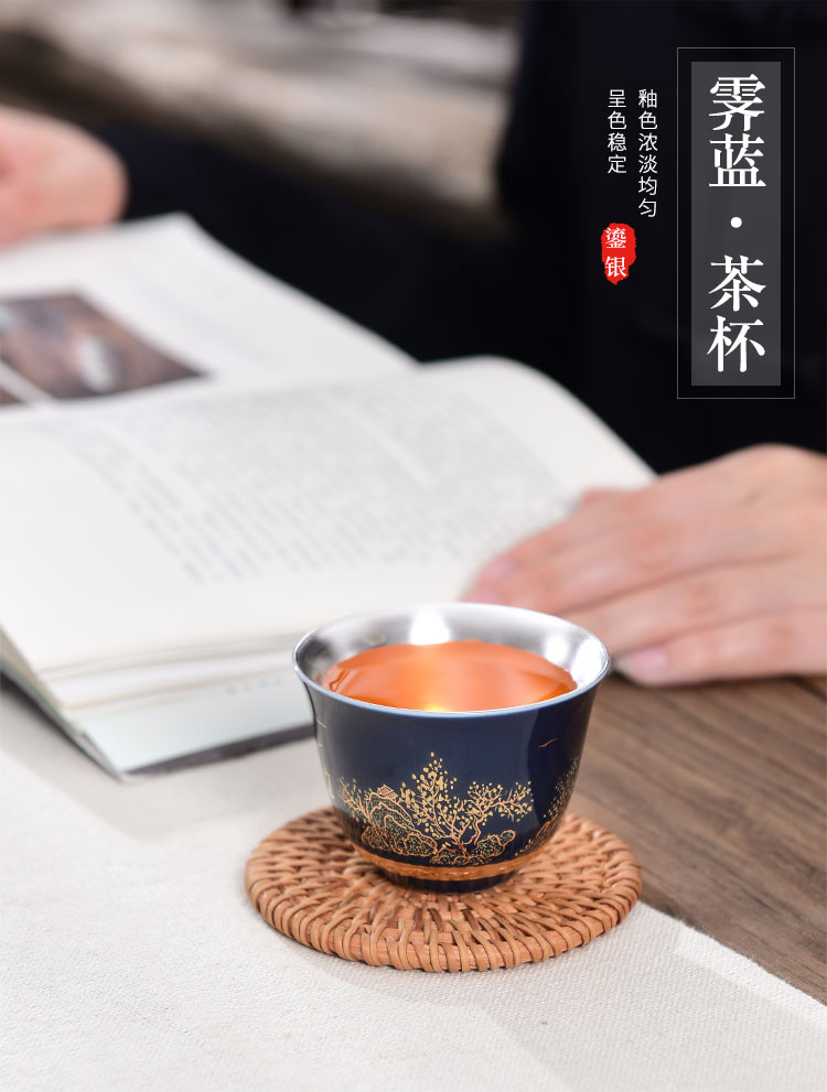 Jingdezhen tea set porcelain enamel silver cup 999 pure silver, manual kongfu master cup sample tea cup