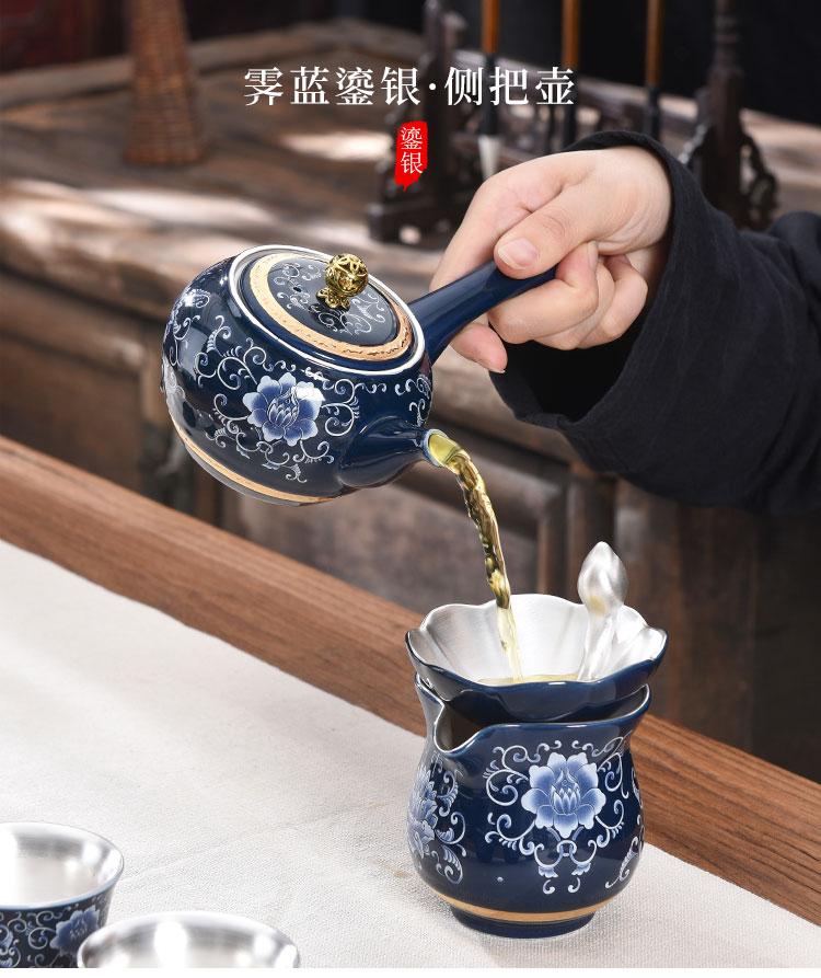 Jingdezhen high - grade enamel silver tea set 999 sterling silver suit household kung fu tea set office to receive a visitor the teapot