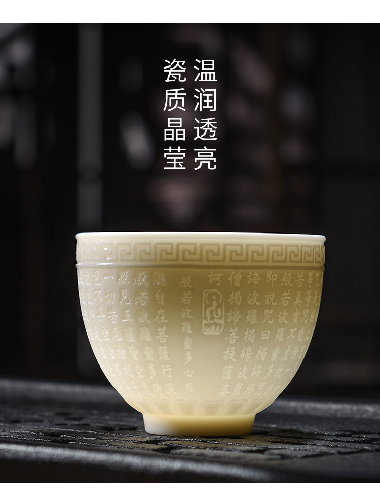 Dehua white porcelain teacup kung fu jade porcelain sample tea cup ceramic suet jade heart sutra master cup meditation cup large cup