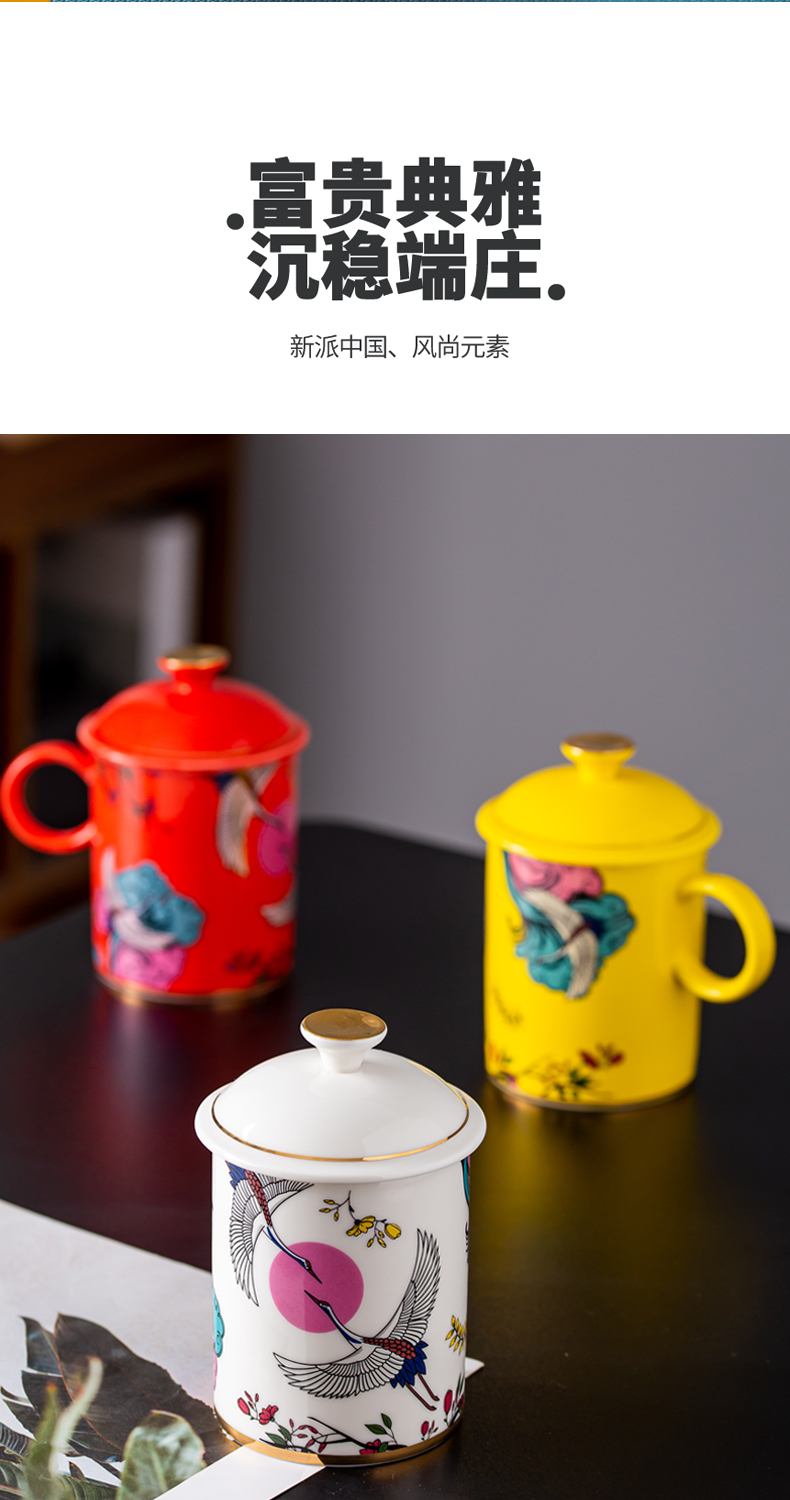 Anion water dragon glass ceramic office Chinese character porcelain cup with handle cup with cover keller customization