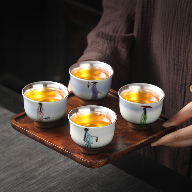Four big beautiful women sample tea cup set ceramic coppering. As silver tea cup, master cup single CPU female male special tea cups