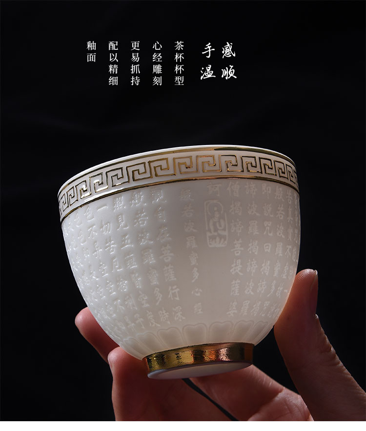 Dehua white porcelain heart sutra of master cup checking ceramic jade porcelain teacup paint sample tea cup tea cup, meditation cup