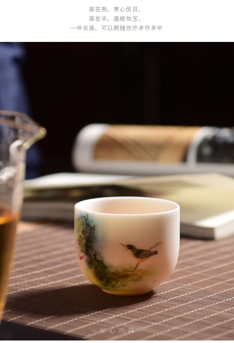 Hand - made dehua white porcelain teacup kung fu tea set jade suet jade master cup pure Hand - made porcelain sample tea cup single CPU